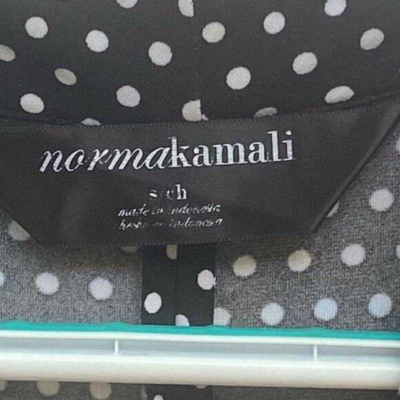 Norma Kamali Black White Polka Dot Faux Wrap Dress S Stretch Retro Style Deep V - Picture 6 of 6